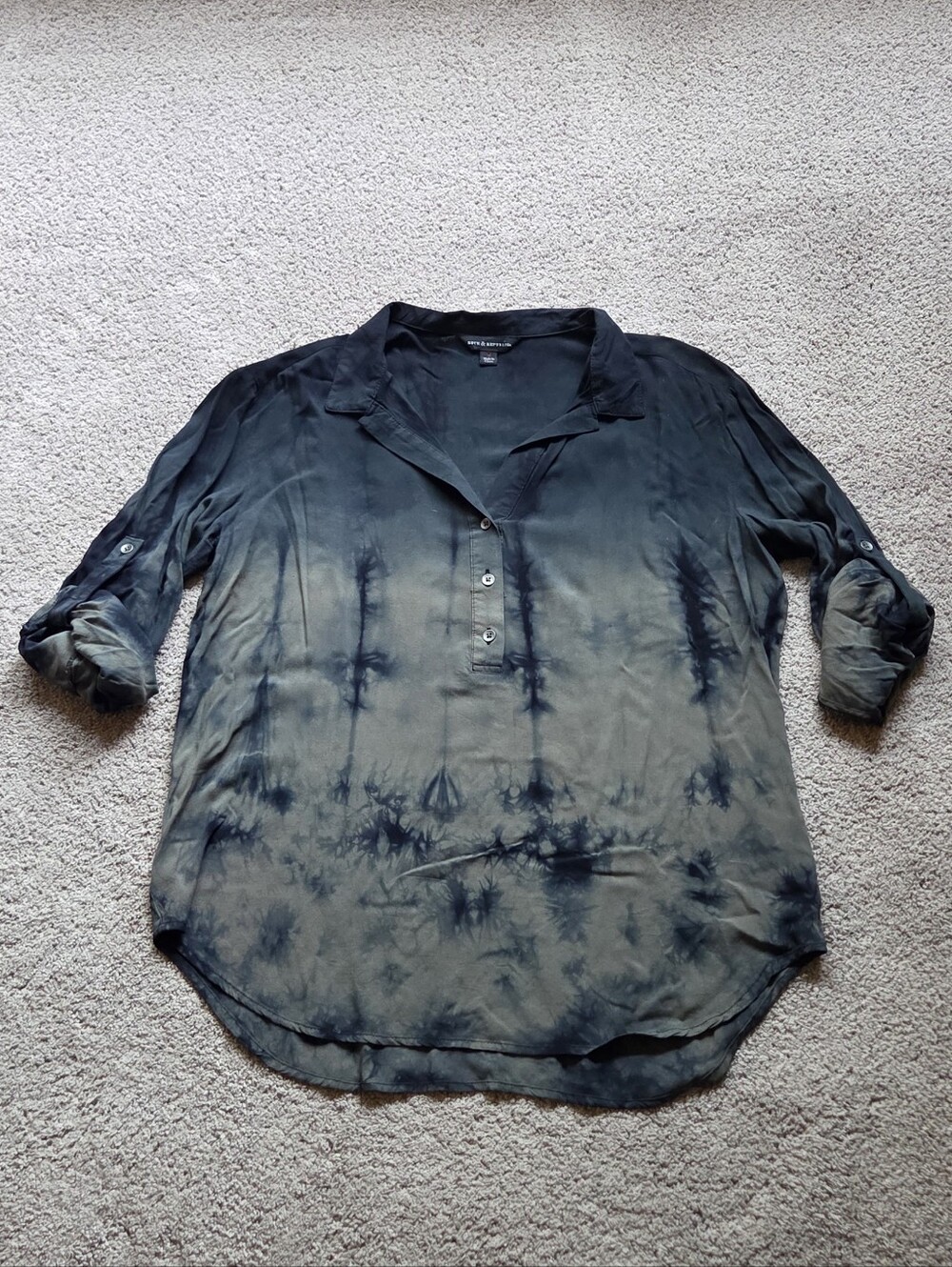 Rock & Republic Black & Green Ombre Tie-Dye V-Neck Tunic Shirt Medium Whimsigoth